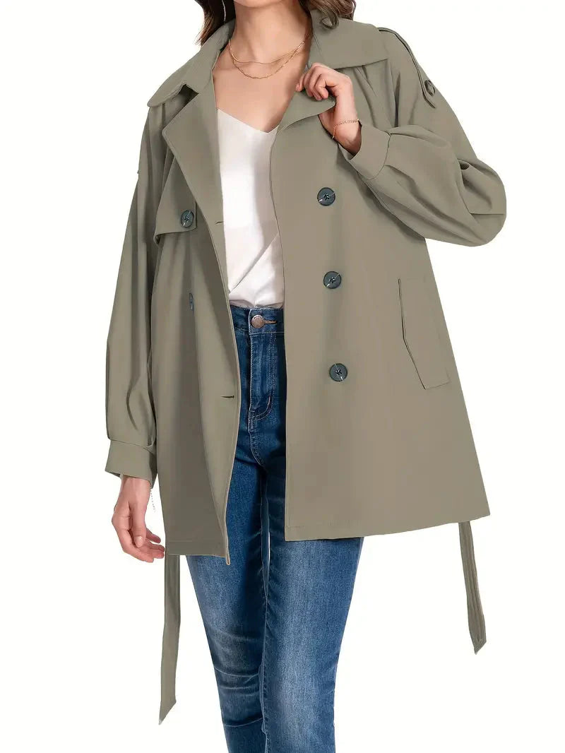 Eleganter mittellanger Trenchcoat für Damen - Stilvolles Grau mit Taillengürtel