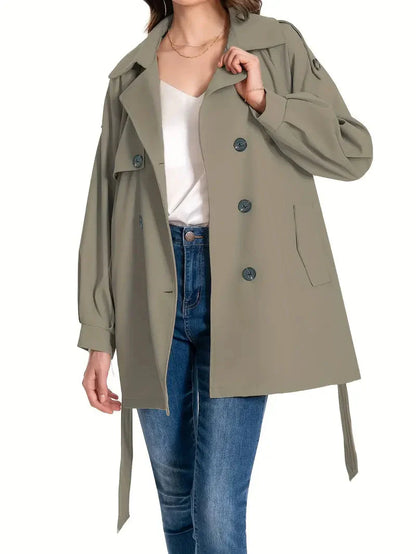 Eleganter mittellanger Trenchcoat für Damen - Stilvolles Grau mit Taillengürtel