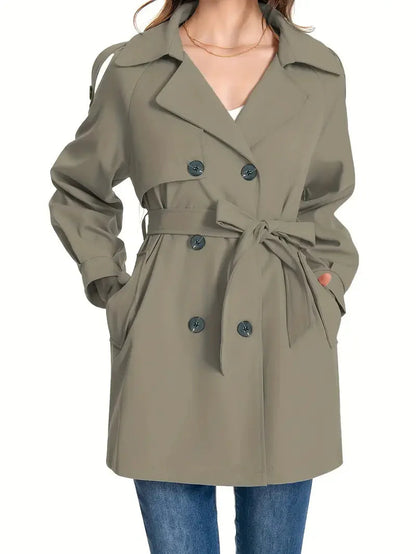 Eleganter mittellanger Trenchcoat für Damen - Stilvolles Grau mit Taillengürtel