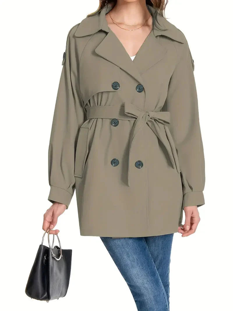 Eleganter mittellanger Trenchcoat für Damen - Stilvolles Grau mit Taillengürtel