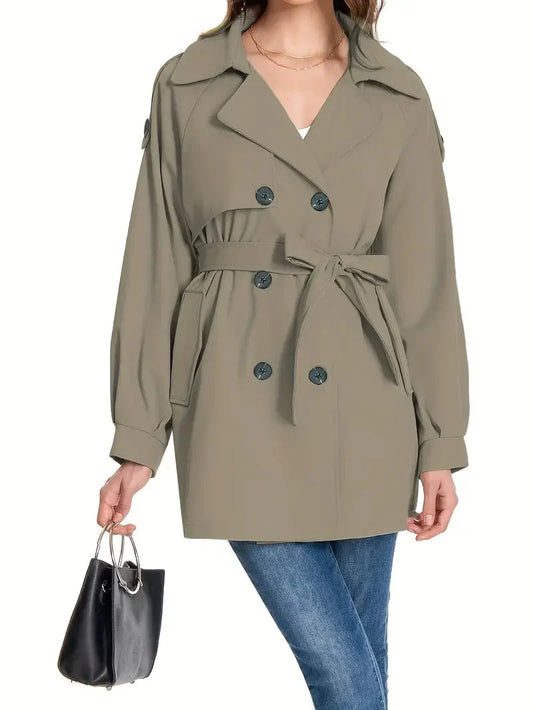 Eleganter mittellanger Trenchcoat für Damen - Stilvolles Grau mit Taillengürtel