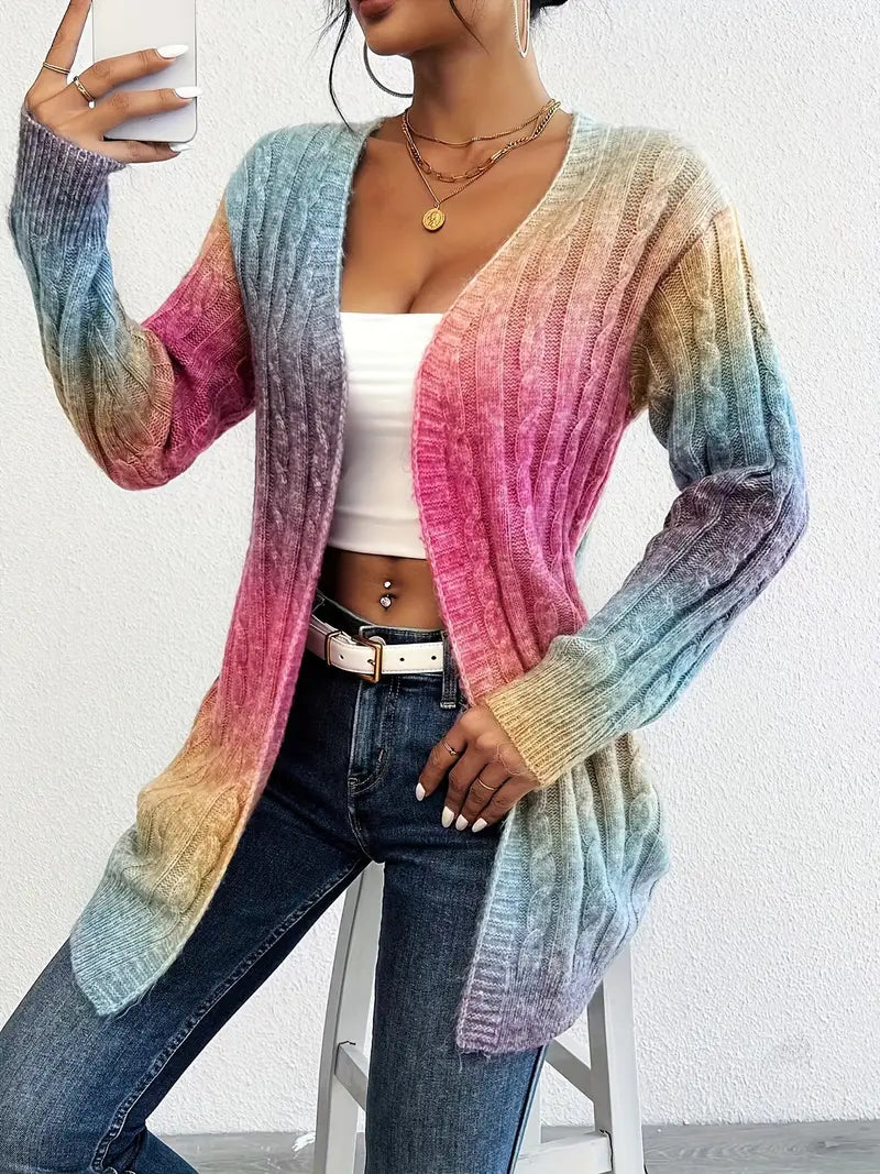 Eleganter Ombre-Zopfstrick-Cardigan für jede Jahreszeit