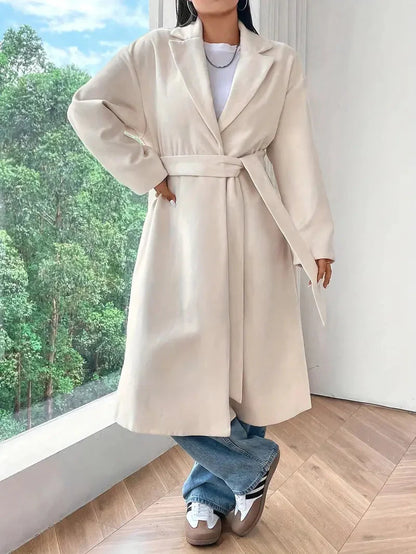 Eleganter Oversize Wintermantel mit Gürtel und Reverskragen für Damen