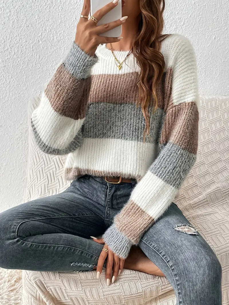 Eleganter Pullover mit überschnittenen Schultern und Farbblock-Vibes