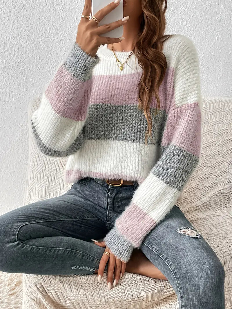 Eleganter Pullover mit überschnittenen Schultern und Farbblock-Vibes