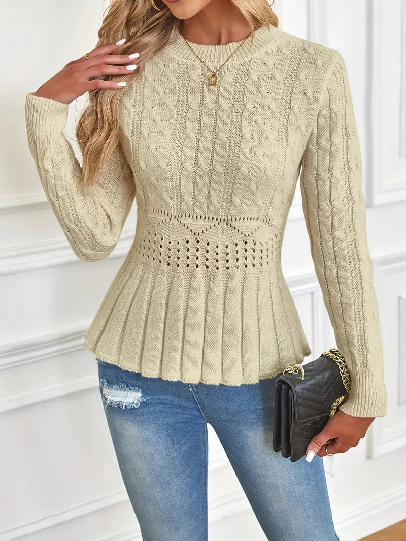 Eleganter Rundhals-Pullover mit trendigem Hohlsaum und vielseitigem Design