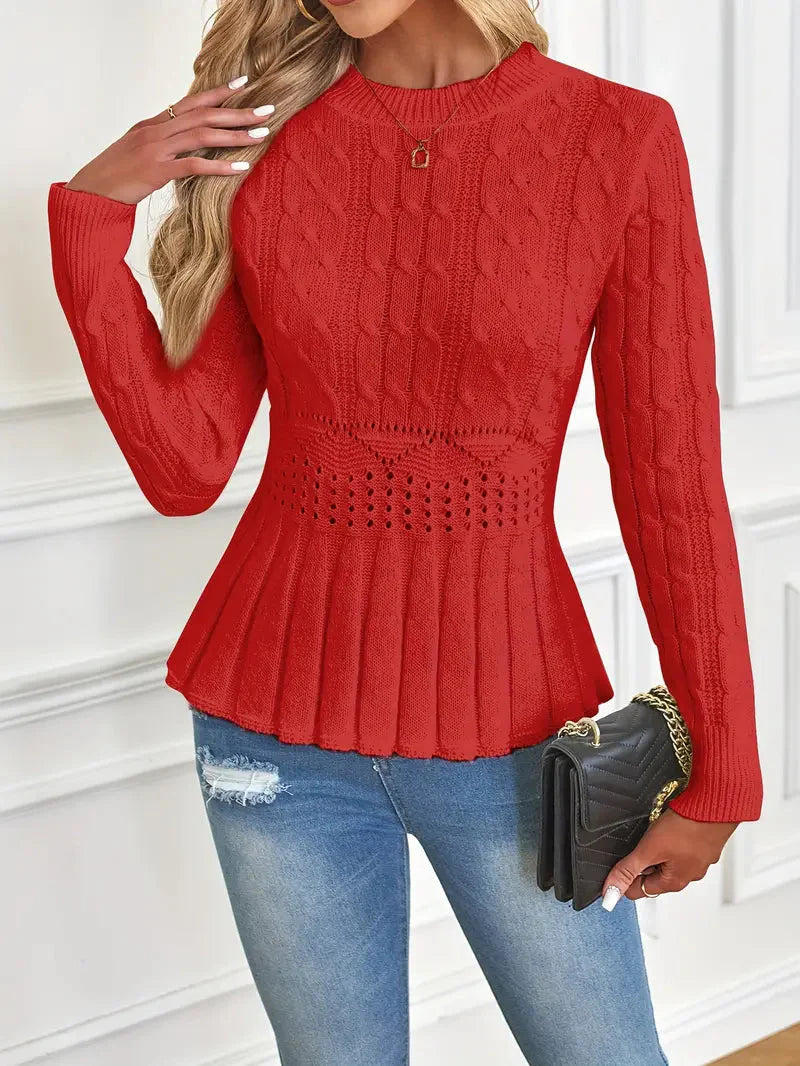 Eleganter Rundhals-Pullover mit trendigem Hohlsaum und vielseitigem Design