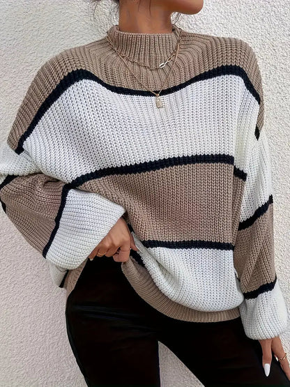 Eleganter Strickpullover mit hohem Ausschnitt und langen Ärmeln