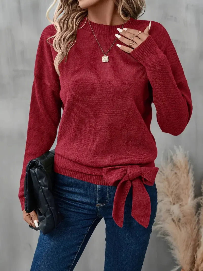 Eleganter Strickpullover mit Schleife und einfarbigem Herbst