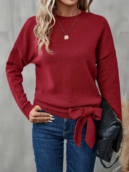 Eleganter Strickpullover mit Schleife und einfarbigem Herbst