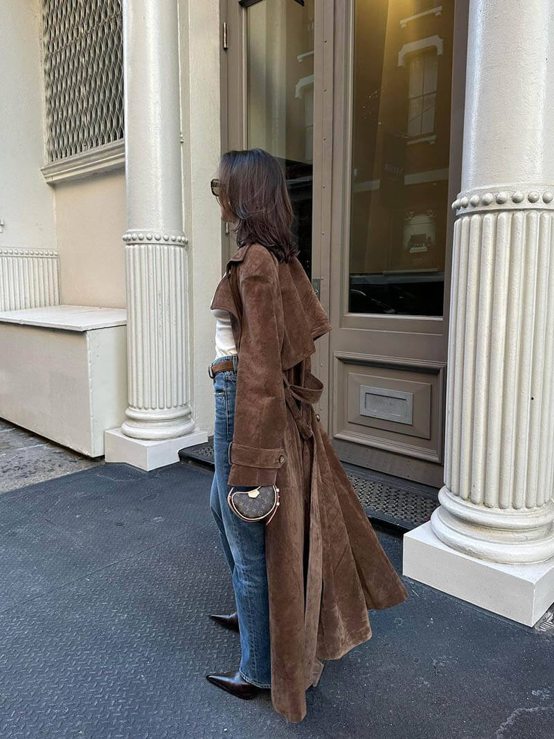 Eleganter Wildleder-Trenchcoat für stilvolle Herbst- und Frühlingslooks