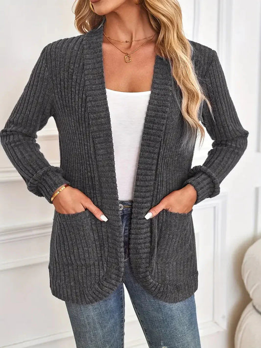 Entspannter, einfarbiger Essence Layer-Strickjacke mit offener Vorderseite