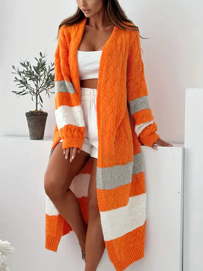 Farbblockierter Midi Cardigan mit Offener Front – Eleganz und Komfort für Jeden Anlass