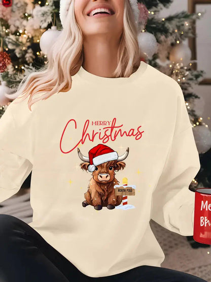 Frohe Weihnachten Sweatshirt mit Rundhalsausschnitt für Frauen - Casual Polyester