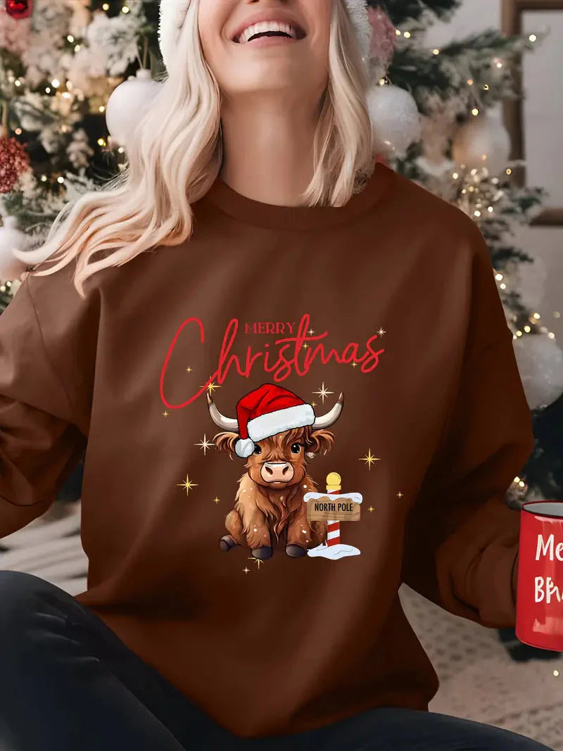 Frohe Weihnachten Sweatshirt mit Rundhalsausschnitt für Frauen - Casual Polyester