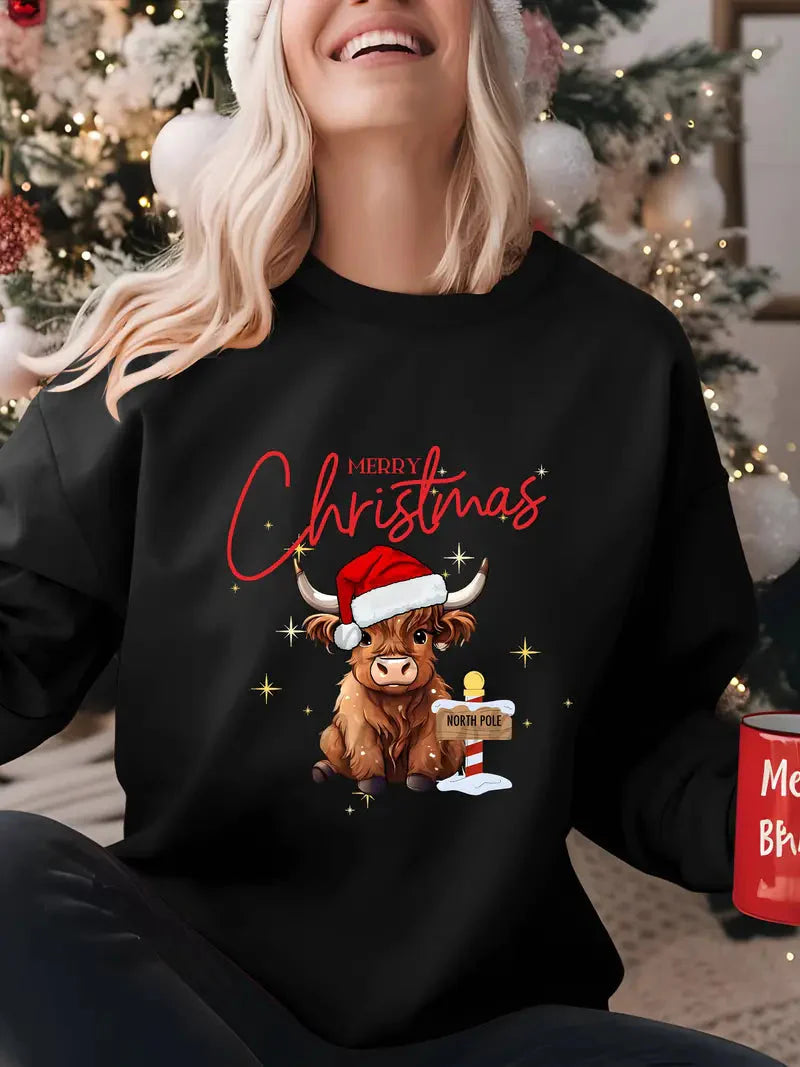 Frohe Weihnachten Sweatshirt mit Rundhalsausschnitt für Frauen - Casual Polyester