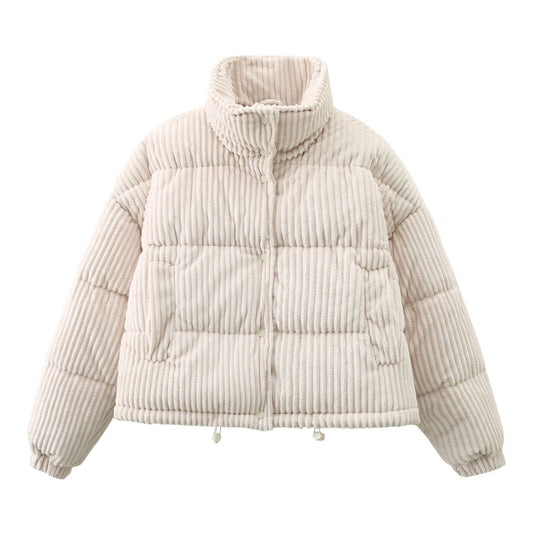 Gemütliche Kurzjacke aus Cord mit Polyesterfüllung – Bequemer Puffer-Mantel in Grün und Milky White für Damen