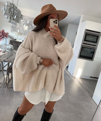 Gemütlicher Oversized Winterpullover in Creme - Stilvolles Must-Have für Jede Garderobe