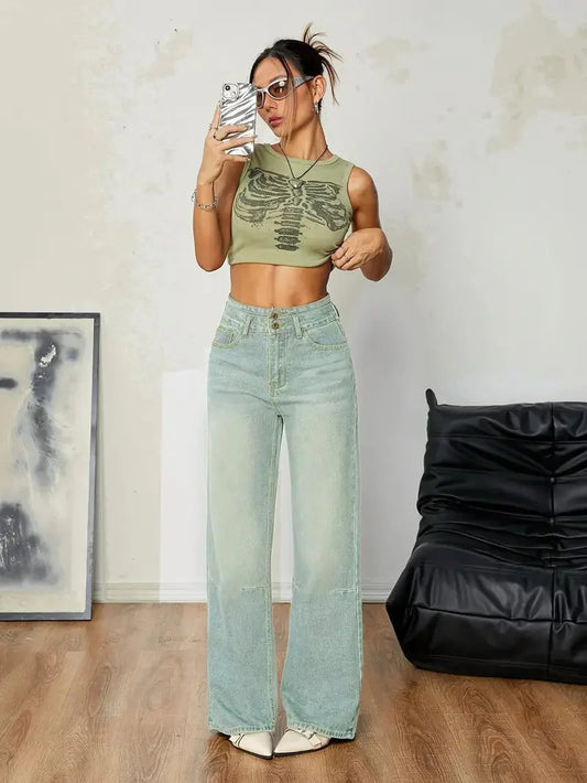 High-Waisted Denim-Jeans für Damen - Lässige, dicke, mit Fleece gefütterte Baumwollmischung