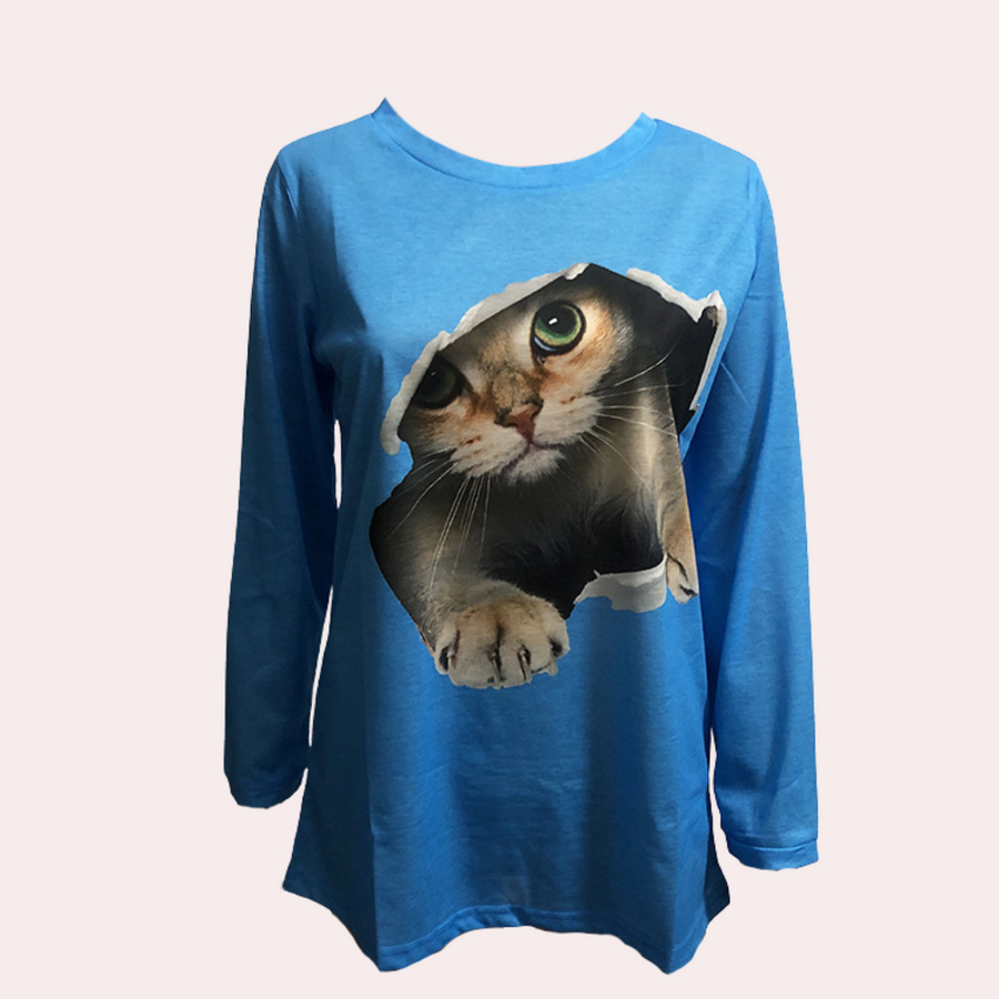 Katzenliebe: Elegante Damenbluse im trendigen Printdesign