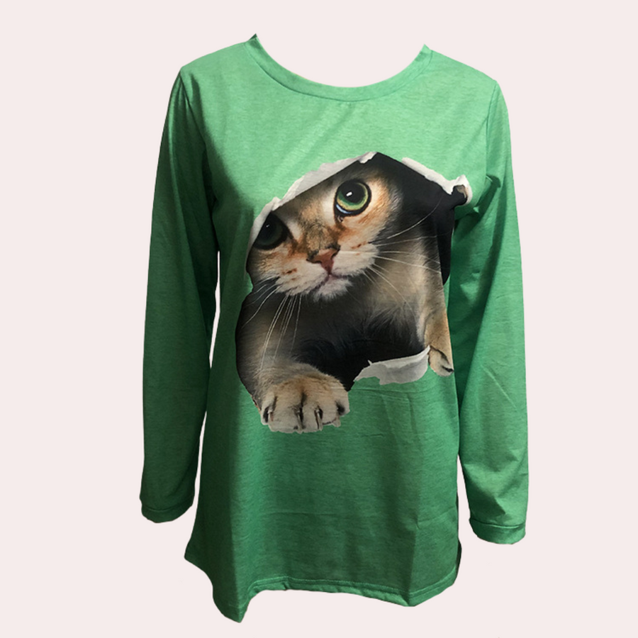 Katzenliebe: Elegante Damenbluse im trendigen Printdesign