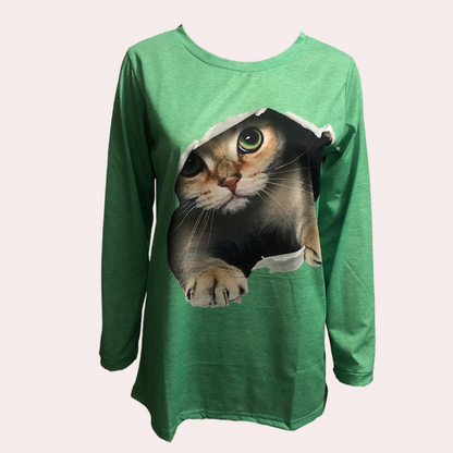 Katzenliebe: Elegante Damenbluse im trendigen Printdesign