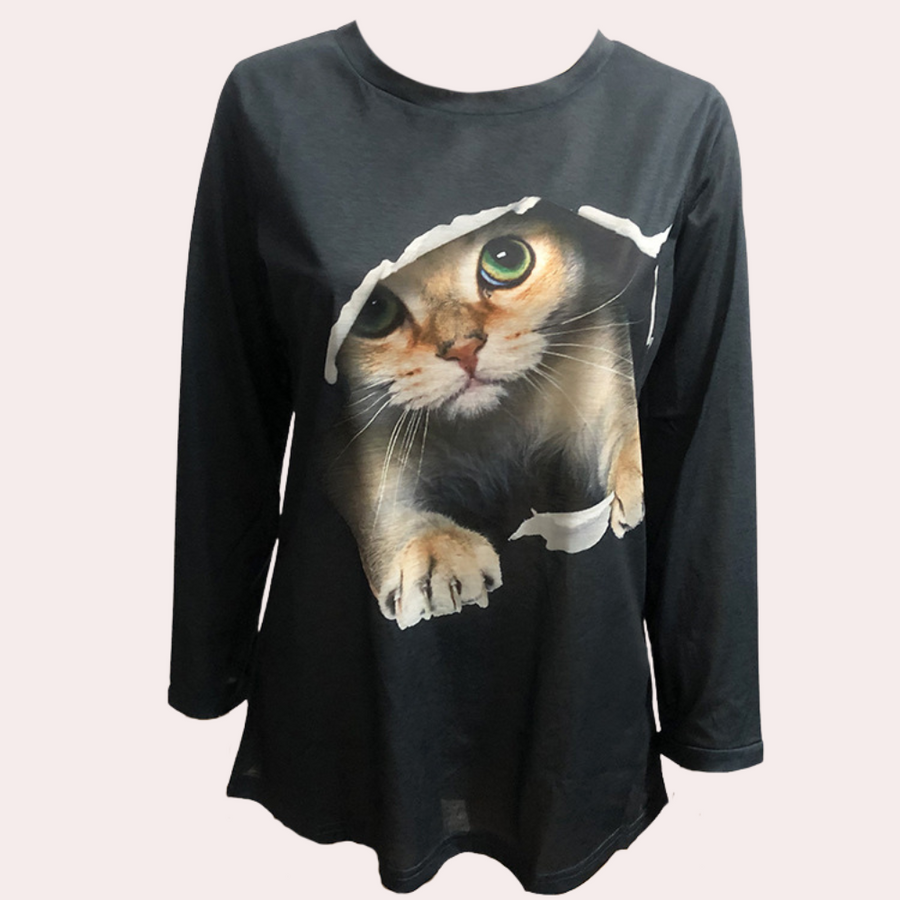 Katzenliebe: Elegante Damenbluse im trendigen Printdesign