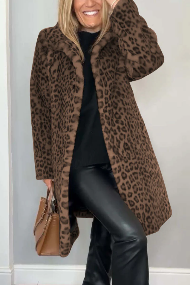 Klassische Damen Winterjacke mit modischer Leopardenmuster