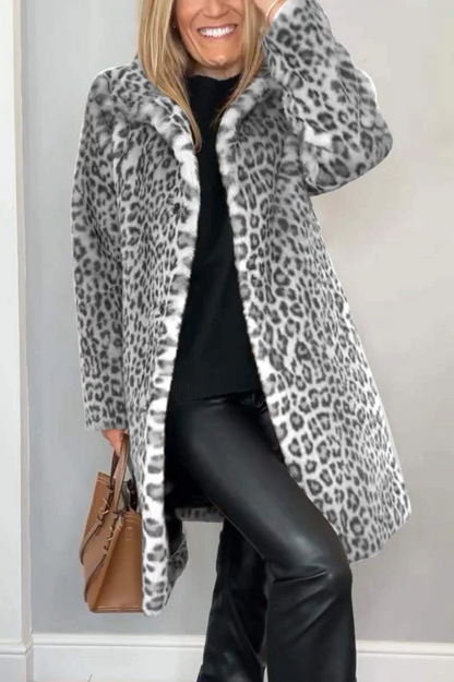 Klassische Damen Winterjacke mit modischer Leopardenmuster