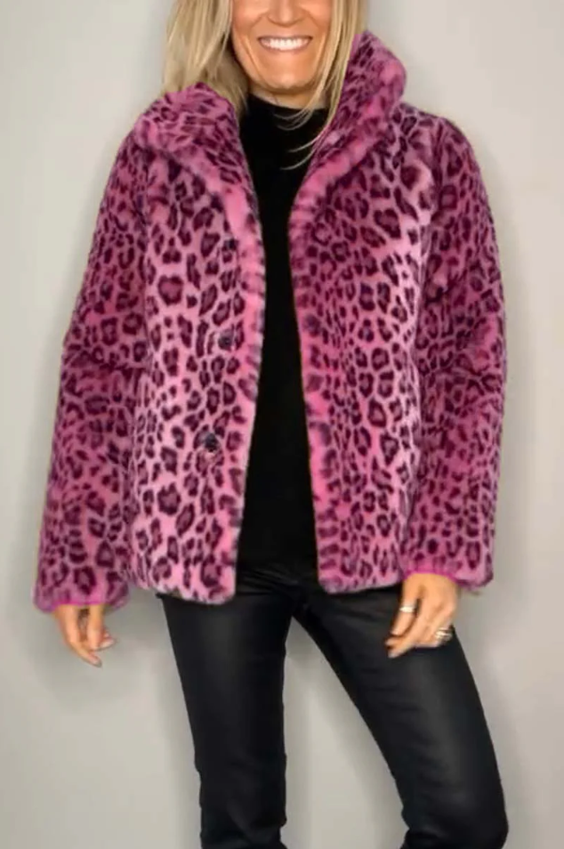 Klassische Damen Winterjacke mit modischer Leopardenmuster