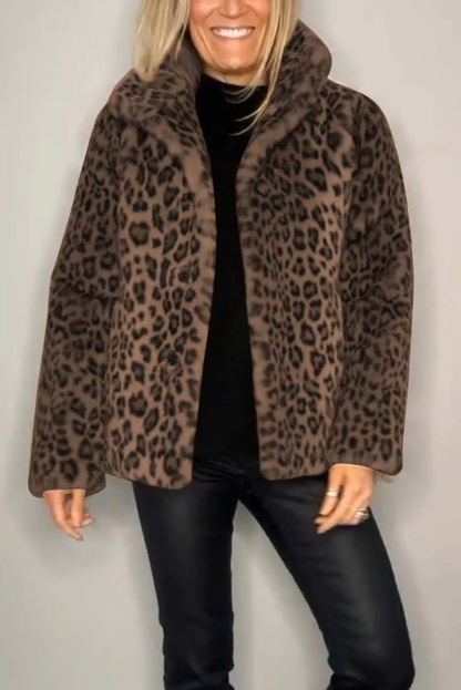 Klassische Damen Winterjacke mit modischer Leopardenmuster