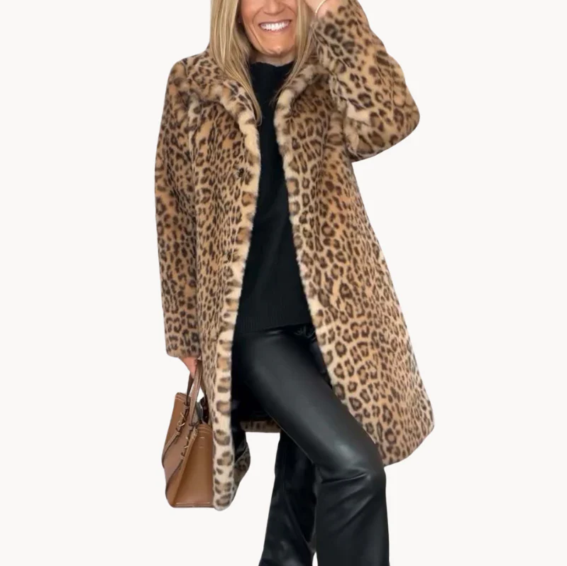 Klassische Damen Winterjacke mit modischer Leopardenmuster