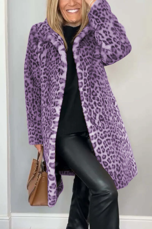 Klassische Damen Winterjacke mit modischer Leopardenmuster