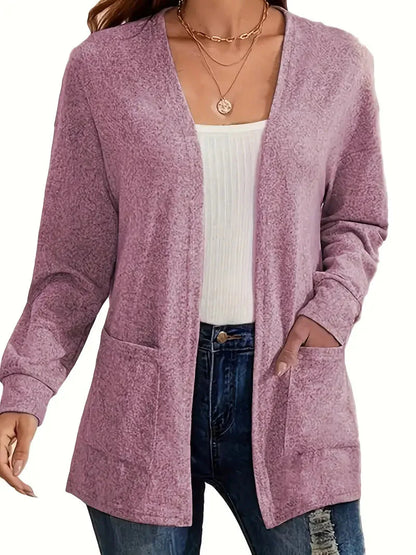 Klassischer Plus-Size Cardigan mit Offener Front und Praktischen Taschen