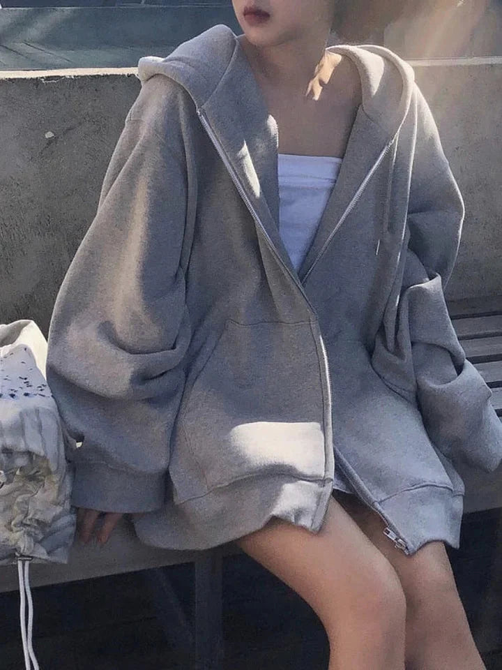 Koreanischer Grauer Oversized Hoodie für Frauen – Trendige Kapuzenjacke für Lässigen Streetstyle