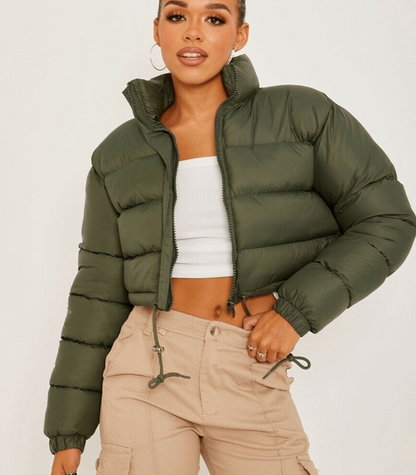 Kurze Damen-Pufferjacke mit Kordelzug