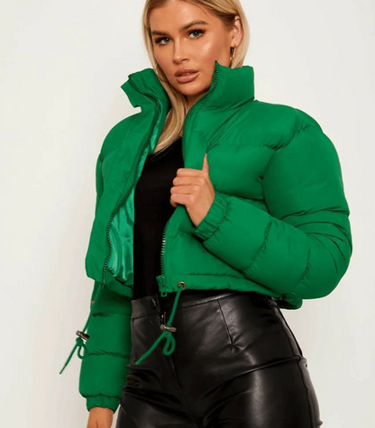 Kurze Damen-Pufferjacke mit Kordelzug