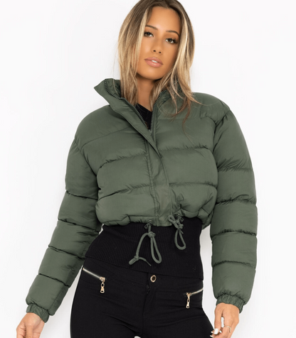 Kurze Damen-Pufferjacke mit Kordelzug