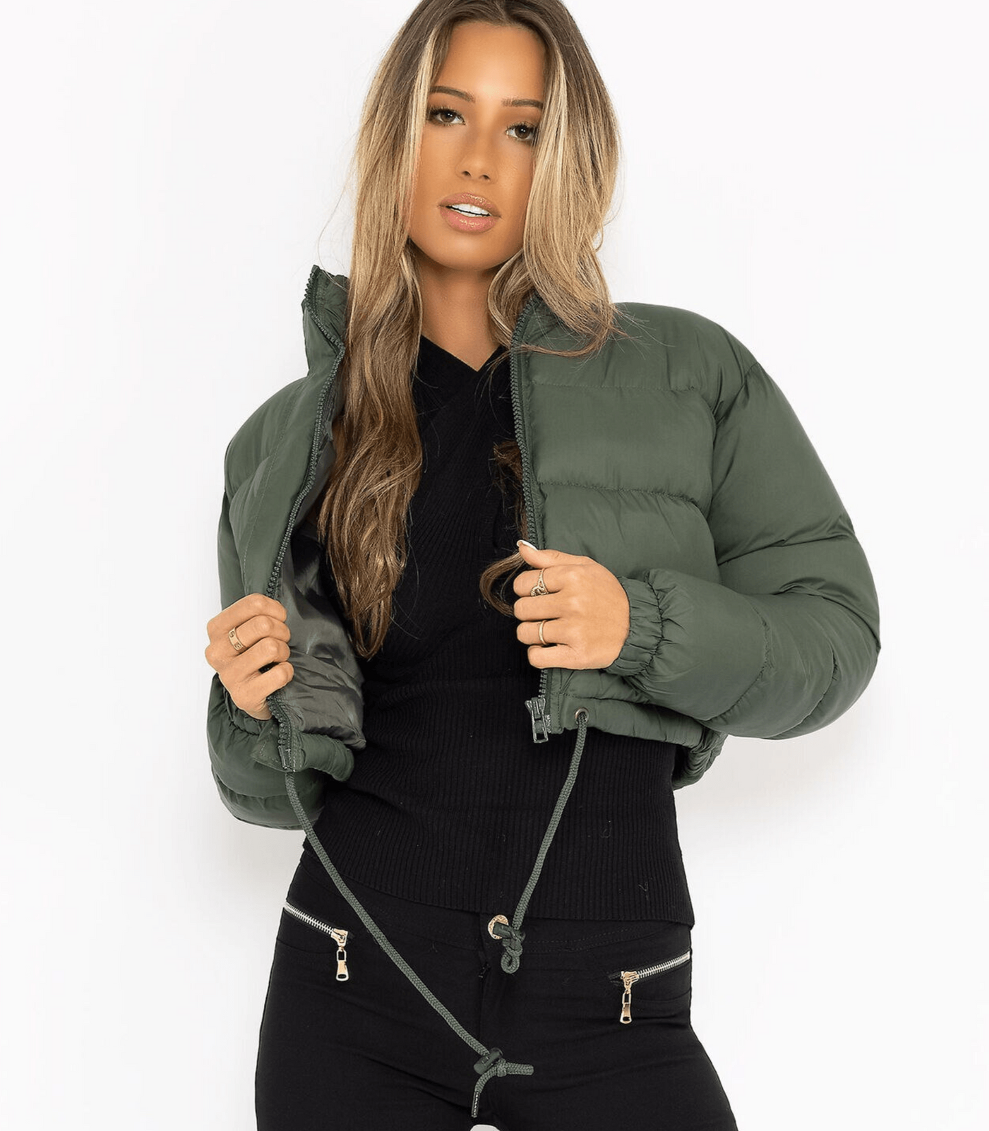 Kurze Damen-Pufferjacke mit Kordelzug