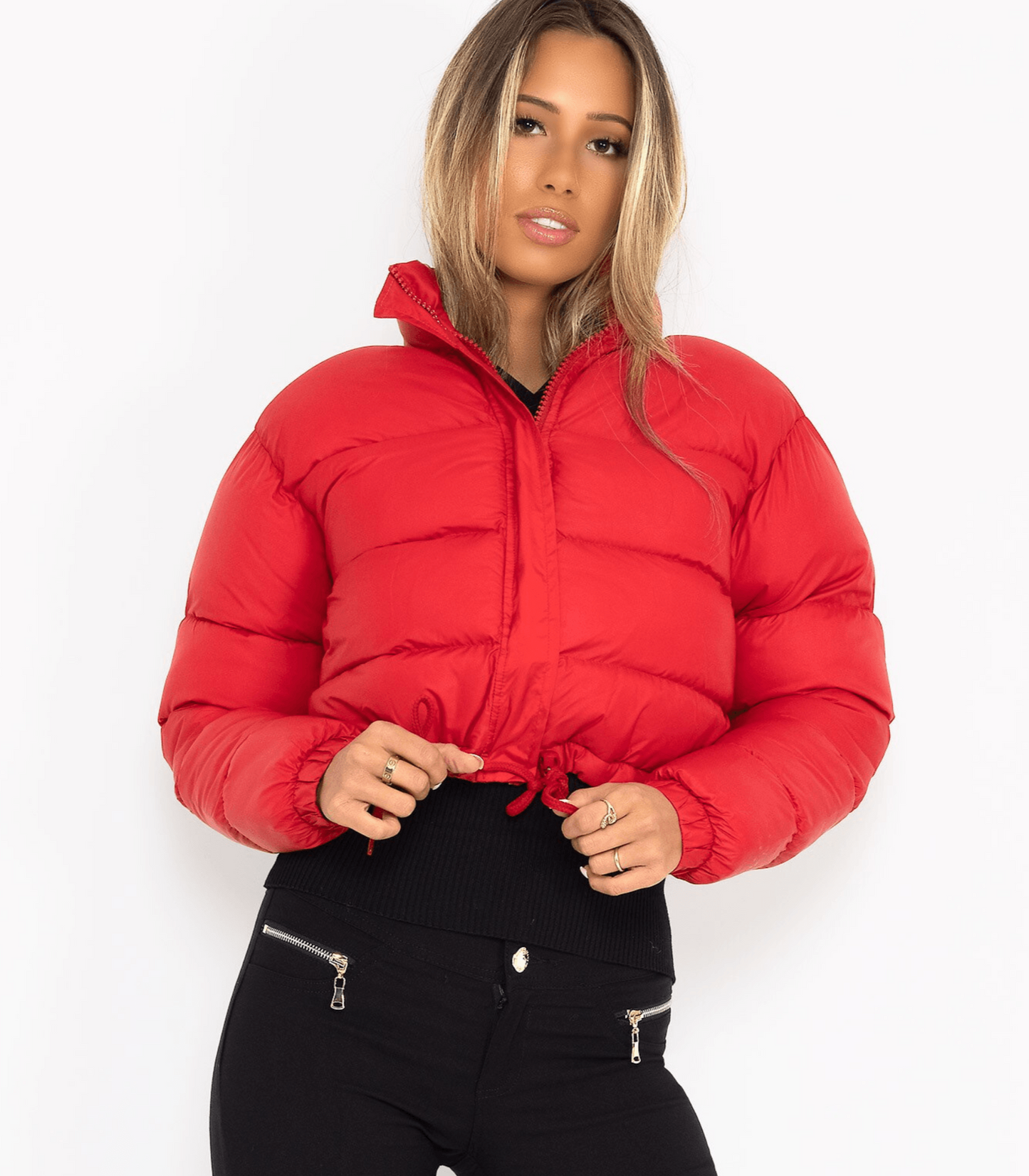 Kurze Damen-Pufferjacke mit Kordelzug