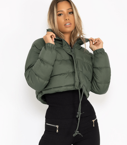 Kurze Damen-Pufferjacke mit Kordelzug