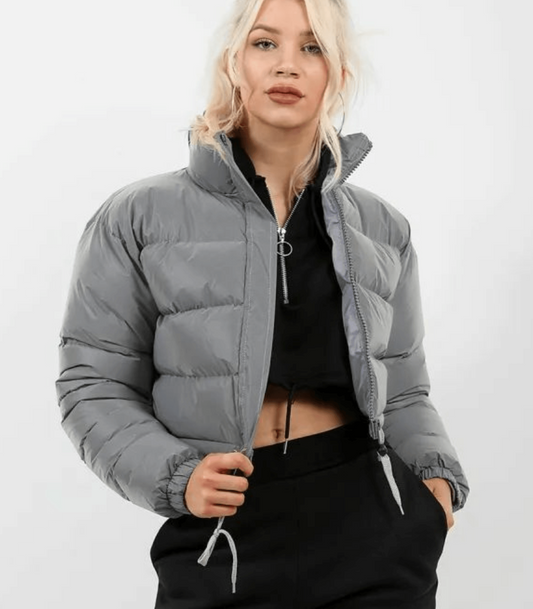 Kurze Damen-Pufferjacke mit Kordelzug