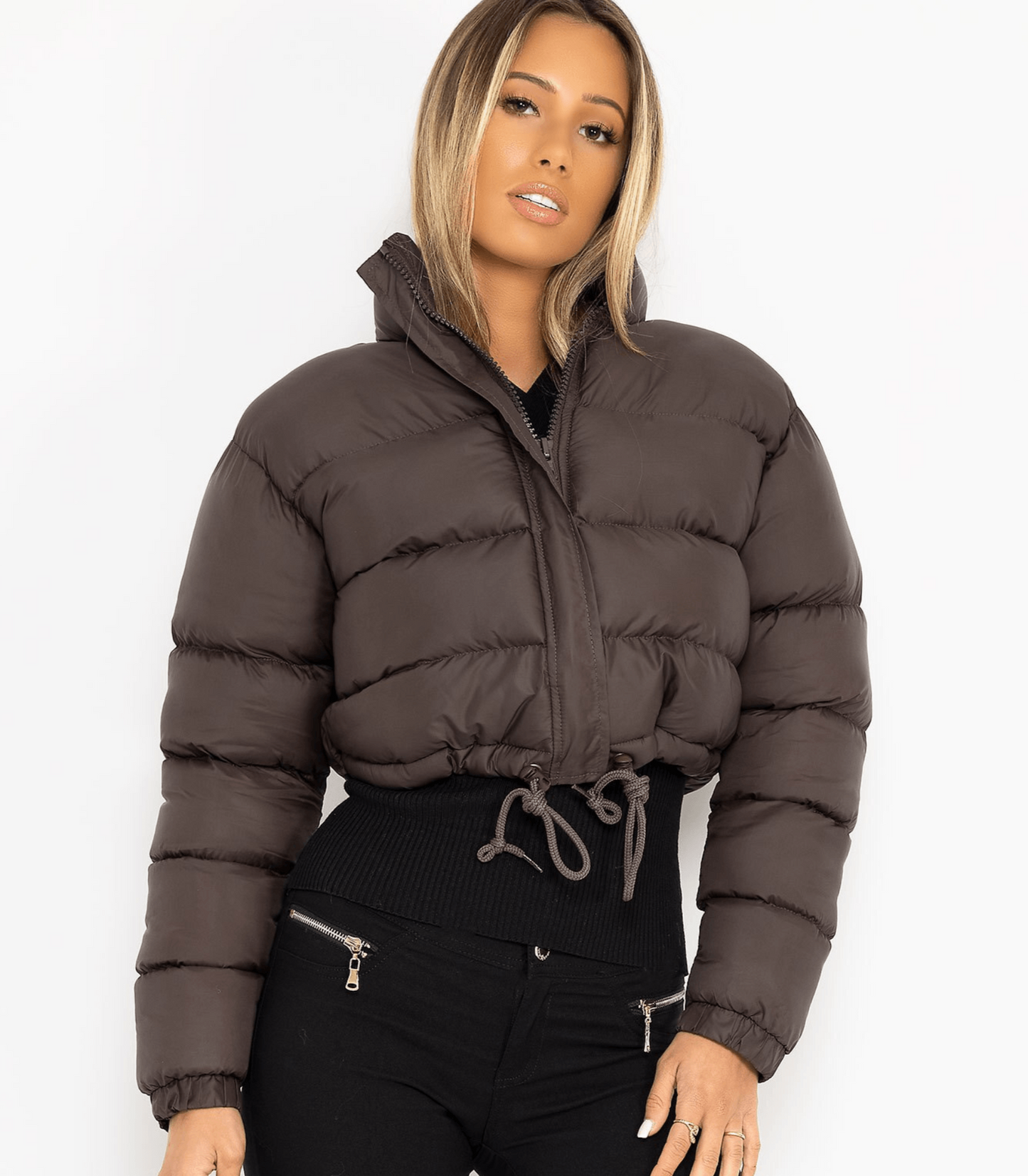 Kurze Damen-Pufferjacke mit Kordelzug