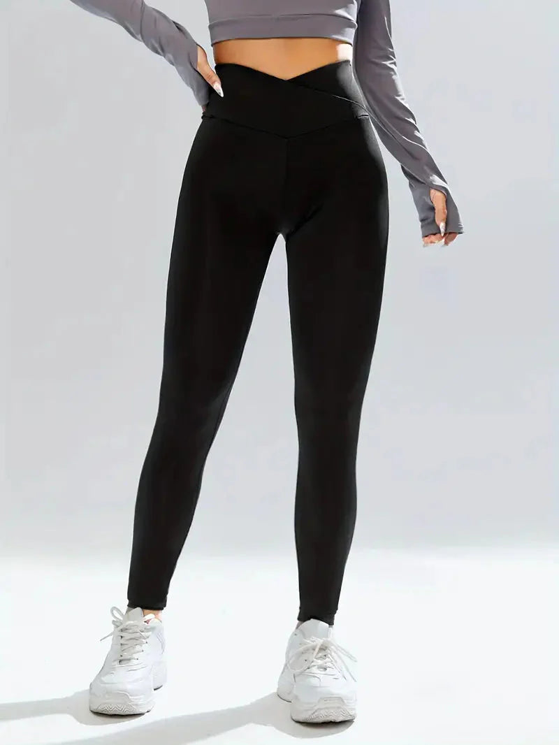 Lässige, dehnbare, asymmetrische, dynamische, einfarbige Skinny-Leggings