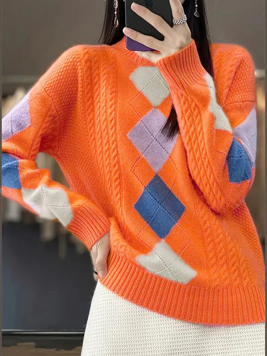 Lebendiger Boho Rollkragenpullover in Orange – Trendiger Winterlook für Damen