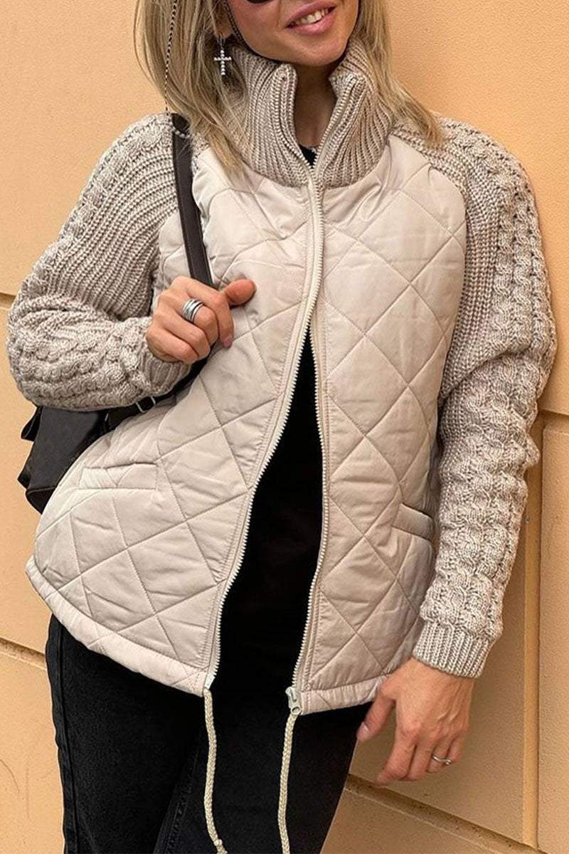 Modische Damenjacke mit Reißverschluss und trendigen Patchwork-Elementen