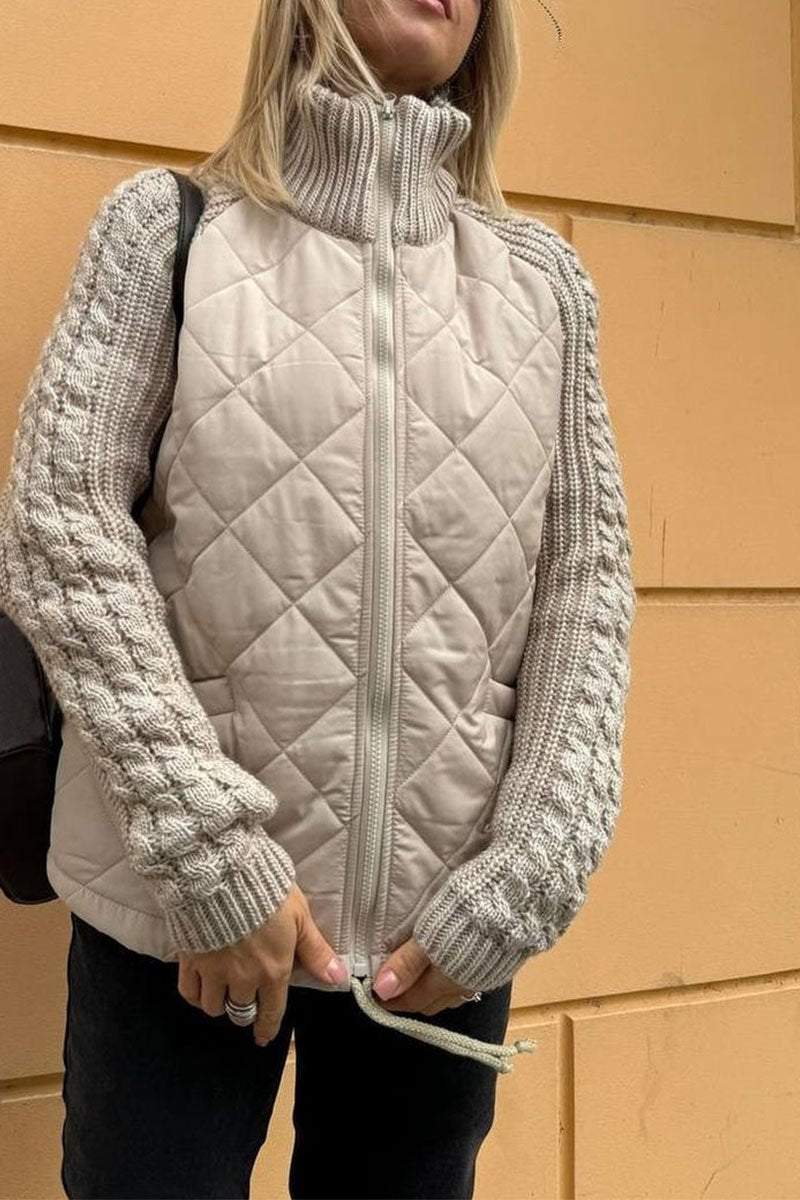 Modische Damenjacke mit Reißverschluss und trendigen Patchwork-Elementen