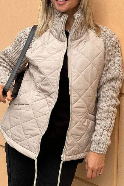 Modische Damenjacke mit Reißverschluss und trendigen Patchwork-Elementen