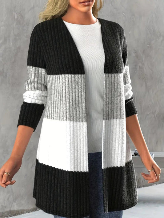 Modischer Farbblock Cardigan mit Offenem Frontdesign für Stilbewusste