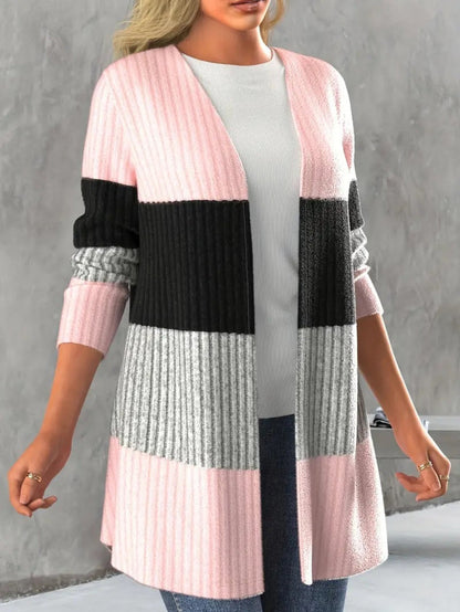 Modischer Farbblock Cardigan mit Offenem Frontdesign für Stilbewusste